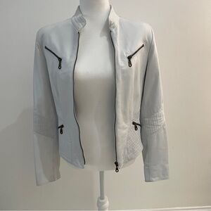 Italian Leather Jacket with Textured Finish and Metal Zippers